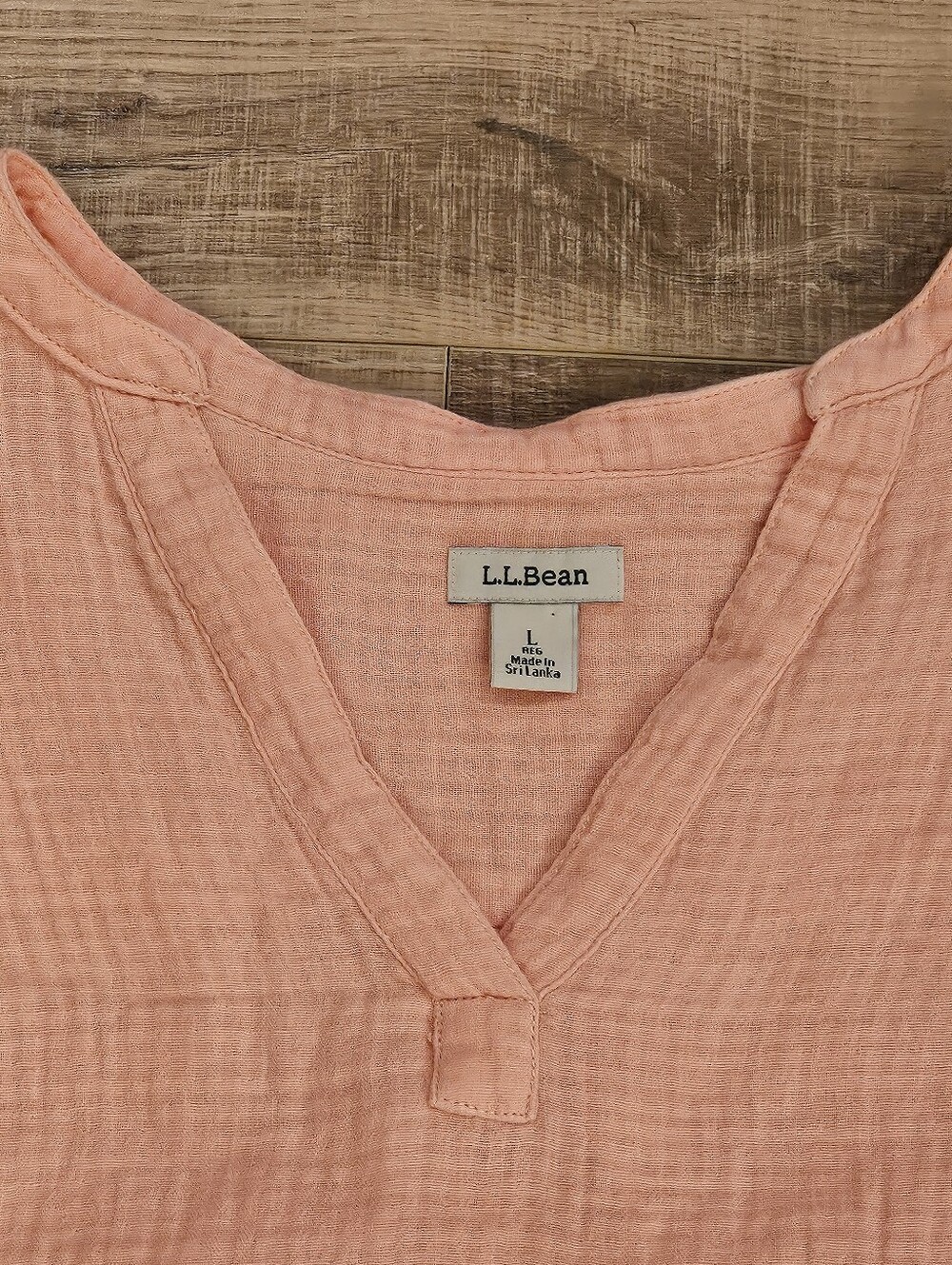 L.L.Bean Women's Large Gauze Cotton Tunic Top Peach Pink Short Sleeve - Picture 3 of 10
